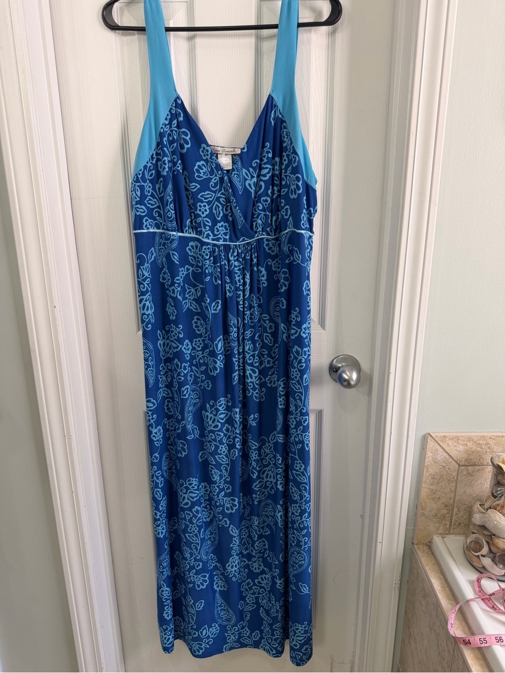 Linea Donatella Blue Paisley Floral Maxi Dress Plus Size 2X